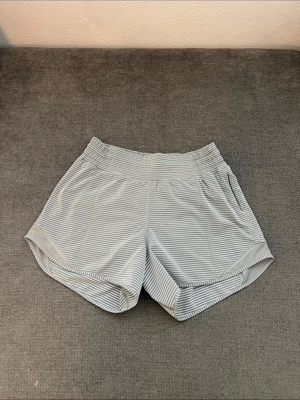 lululemon athletica Women's Striped Athletic Shorts - Gray & White
